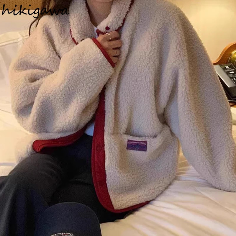 2025 Ropa Mujer Long Sleeved Lamb Wool Female Coat Vintage Zipper Jackets for Women Streetwear Casual Fashion Outwear Y2k Tops 260917