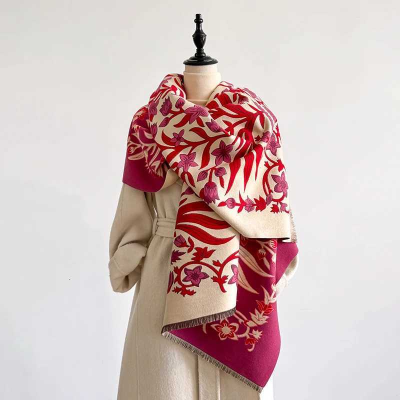 Elegant Women's Floral Jacquard Pashmina Shawl - Winter Thick Warm Double-Sided Tassel Design Coldproof Windproof Blanket Scarf X2609171
