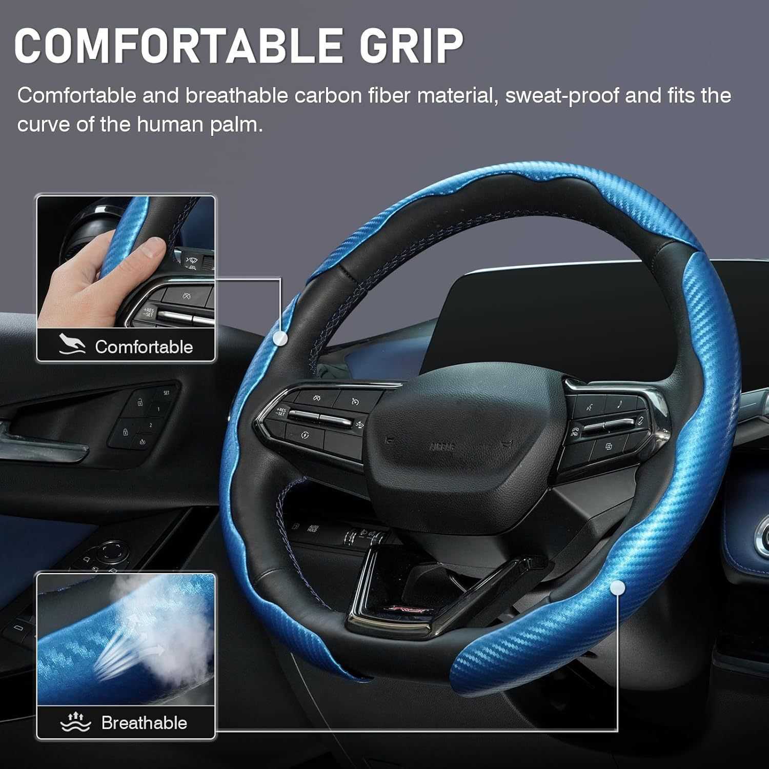 Car carbon fiber steering wheel cover with snap-on segmented anti-slip protection butterfly wing design L26917