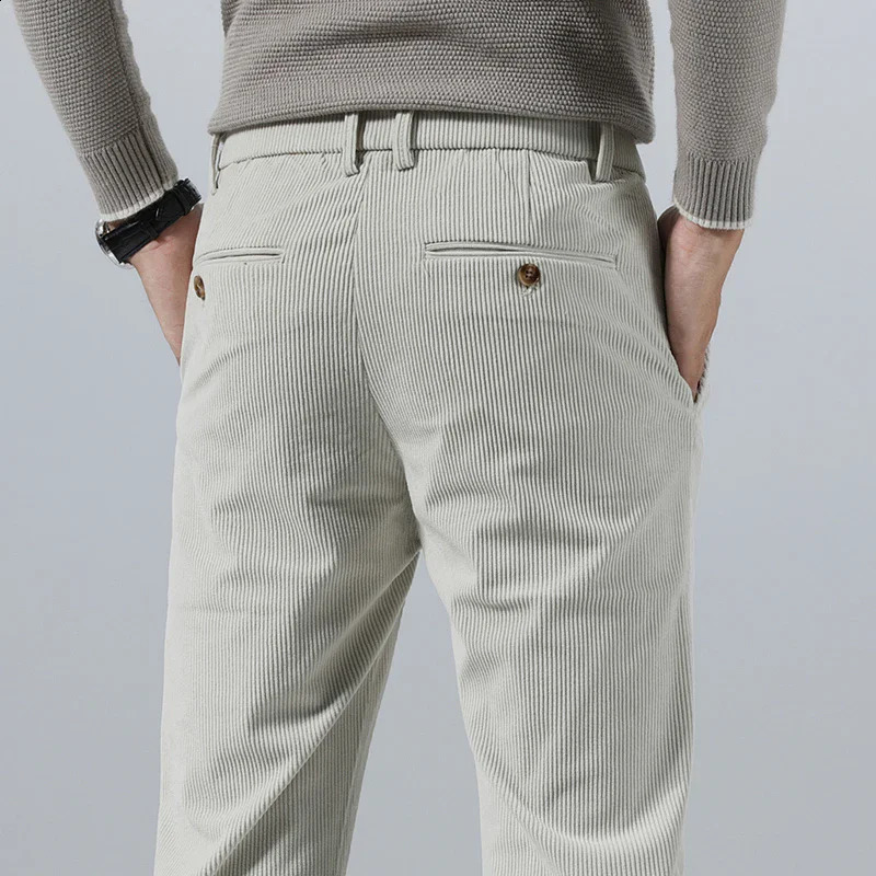 2026 Spring Autumn Men's Corduroy Casual Pants Business Fashion Solid Color Elastic Regular Fit Trousers Male Size 29-38 260917