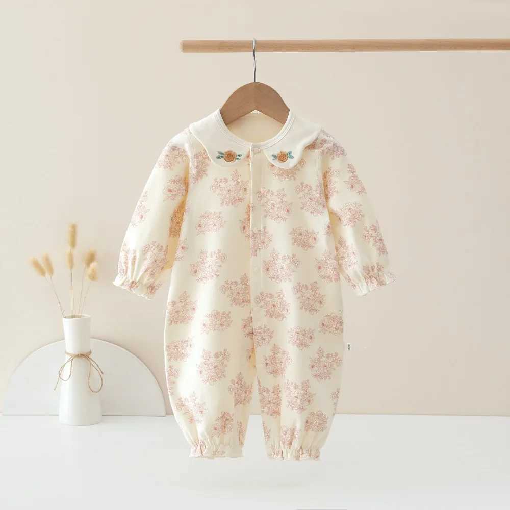 Baby Autumn Spring Pure and Cotton Velvet Jumpsuit with Plant Pattern Printed Baby Girl Clothing High Quali Baby Girl ClothingW260917