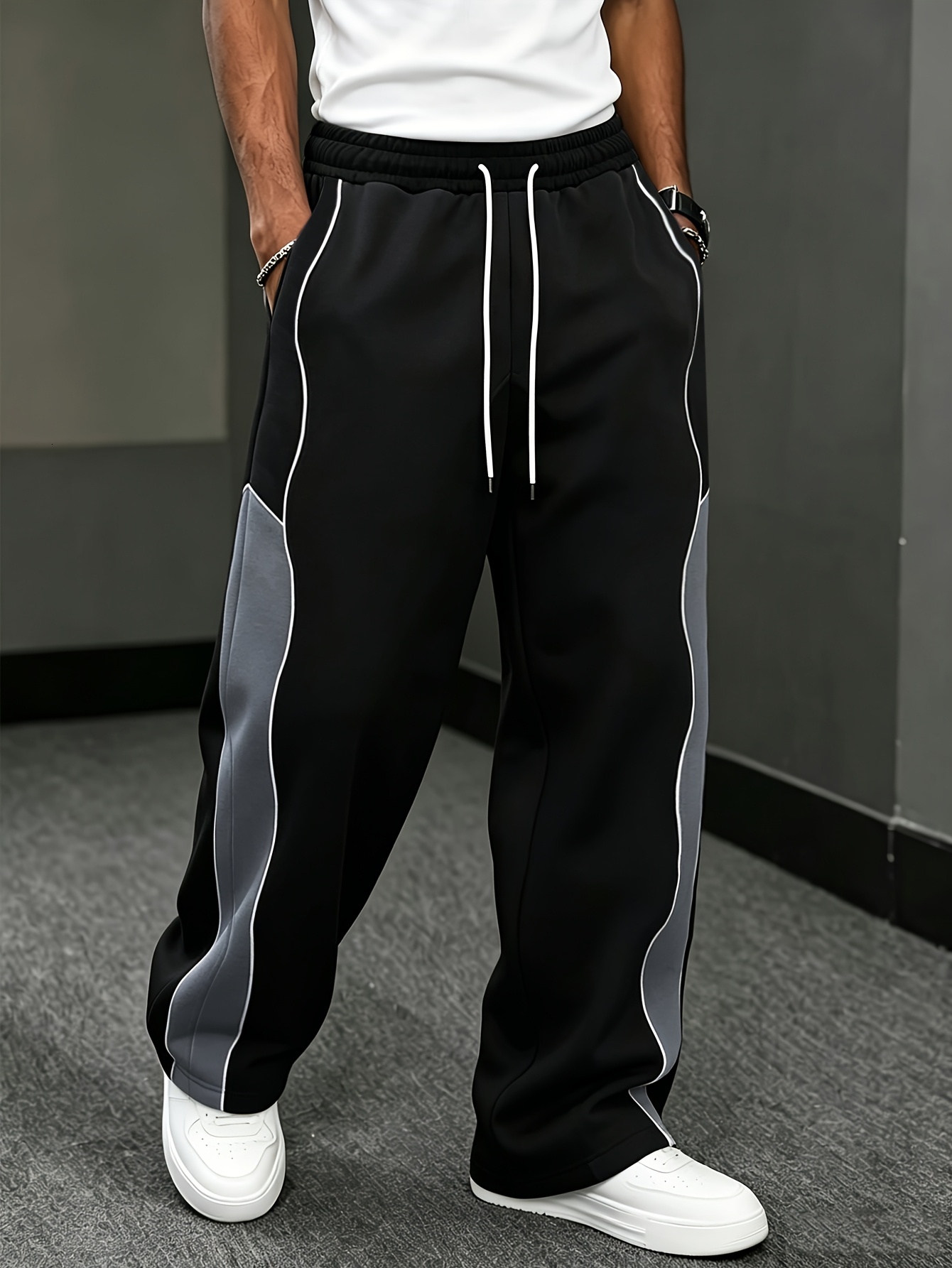 Autumn Men's Wide Loose Casual Pants Mens Patchwork Nine-point Sports Elastic Rope Breathable Tie-foot Trousers Kids 26L0918