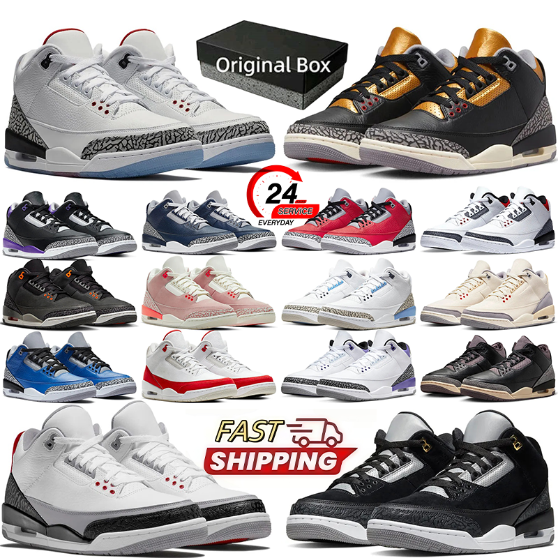 With Box basketball shoes 3 3s Black Cat White Cement Pure Money Midnight Navy Green Glow Fire Red Muslin Ivory Cardinal Racer Blue Mens Women Sport
