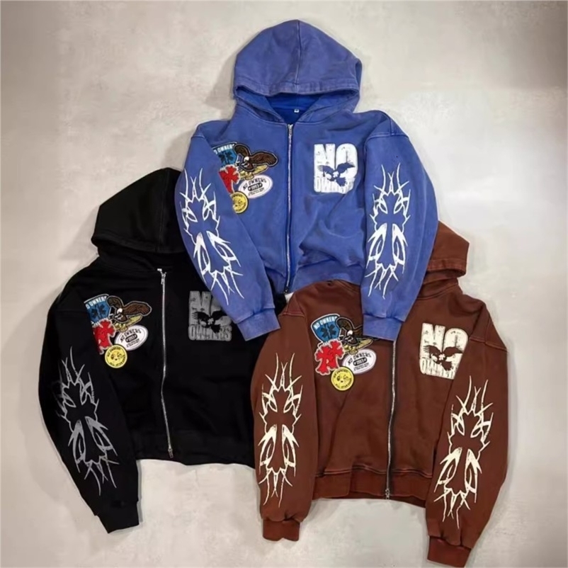 American style Y2K Zipper Hoodie Casual Street Rock Aesthetics Harajuku Punk Hip Hop Fashion Street Retro Men/Women's Hoodie 260917
