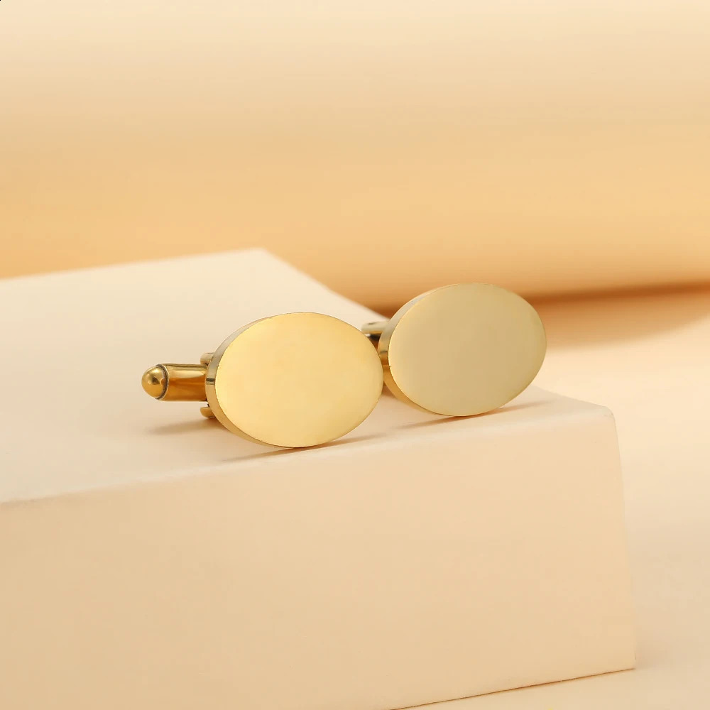 Classic Black Golden Silvery Blank Mens Stainless Steel Oval Cufflinks Laser Engraving Ellipse Sleeve Button 260917