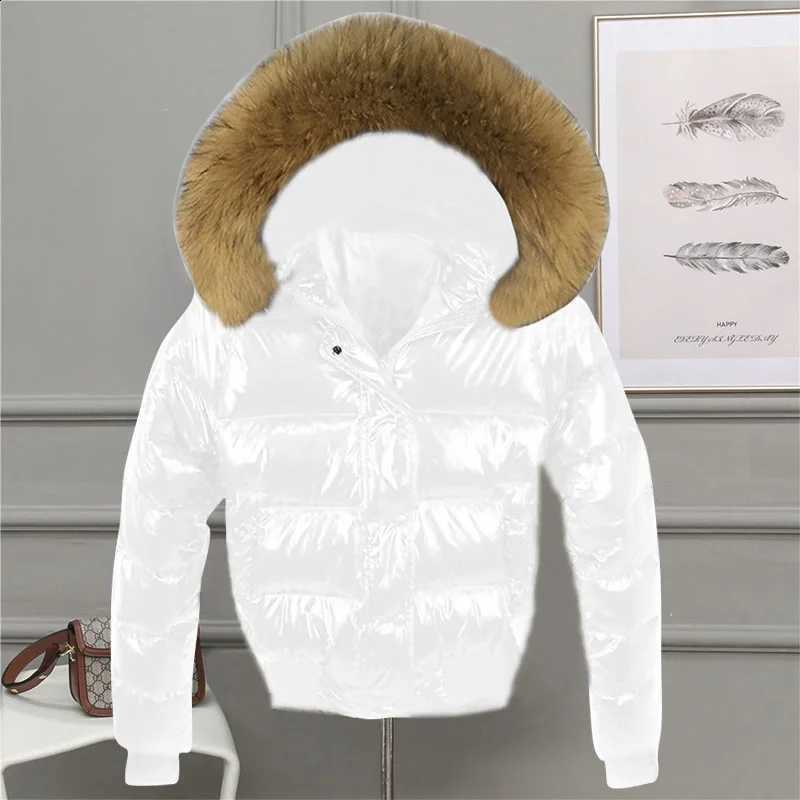 Fashion White Bubble Coat Big Fur Collar Glossy Short Jacket Winter Waterproof Female Puffer Jacket Parkas Mujer 2026 New Autumn H260917