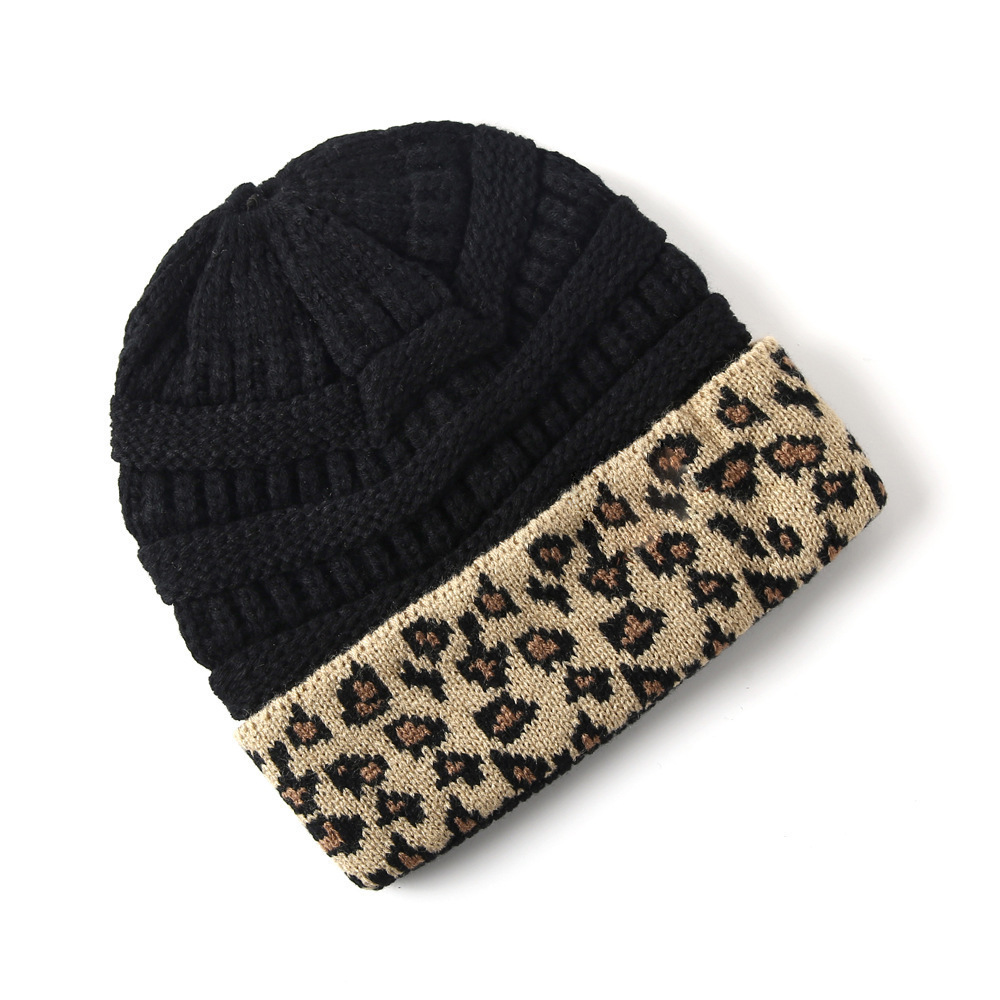 Women's Autumn Winter Woolen Thickened Warm, With A High-End Feel, European And American Leopard Print Knitted Hats, Cross-Border