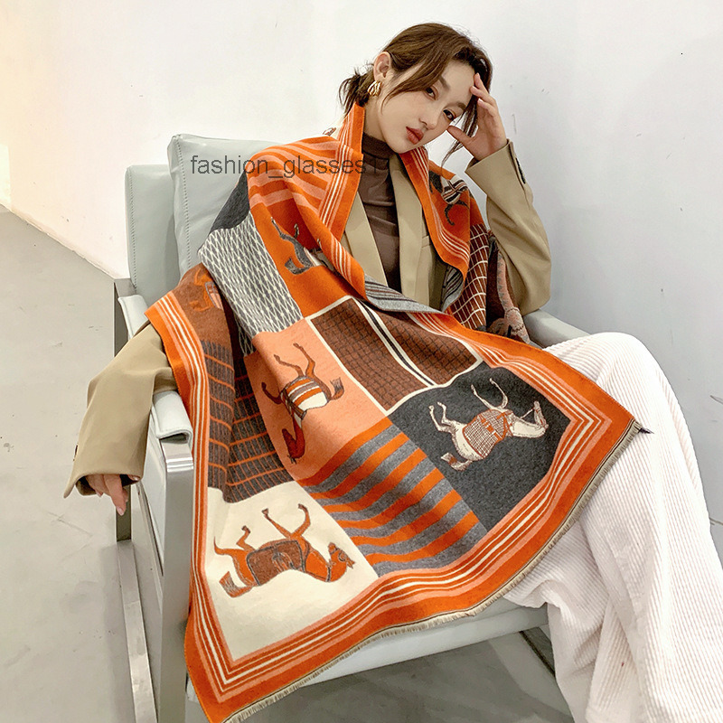 2020 Luxury Cashmere Scarf Women Winter Warm Shawls and Wraps Design Horse Print Bufanda Thick Blanket Scarves