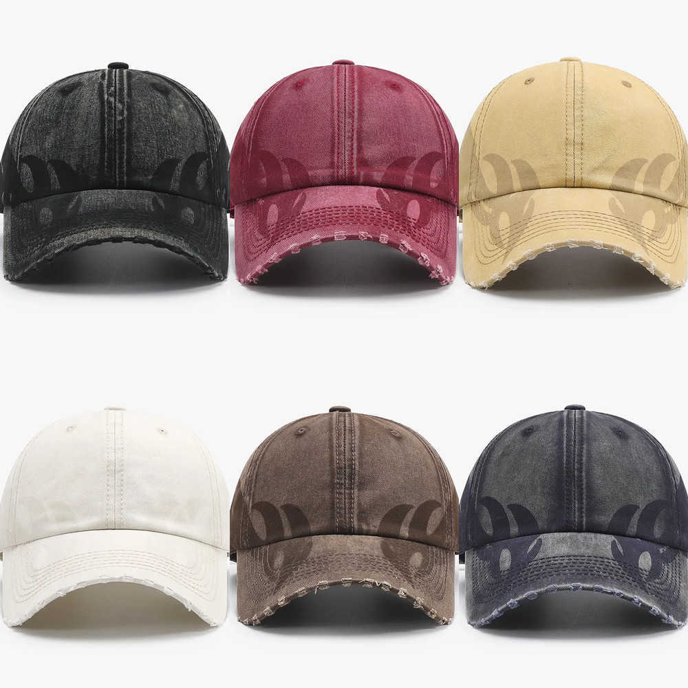 Japanese Fashion Unique Retro Versatile Washed Mixed-Color Ripped Baseball Cap for Men and Women Trendy and Breathable Denim J260917