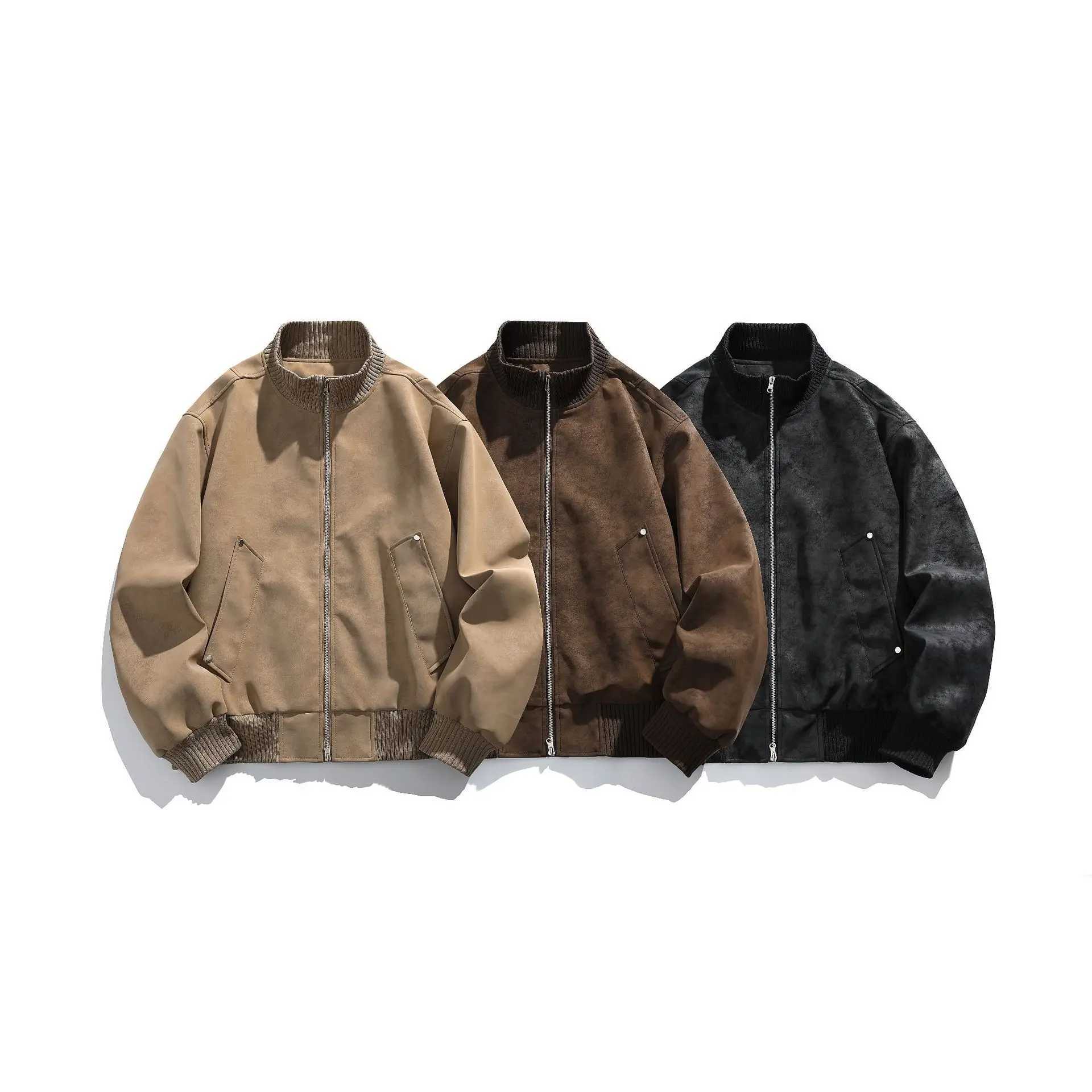 Men's Retro American Style Faux Leather Biker Jacket Casual Loose Fit Workwear Coat Polyester Fabric Long Slve Zipper Closure S26091899R9