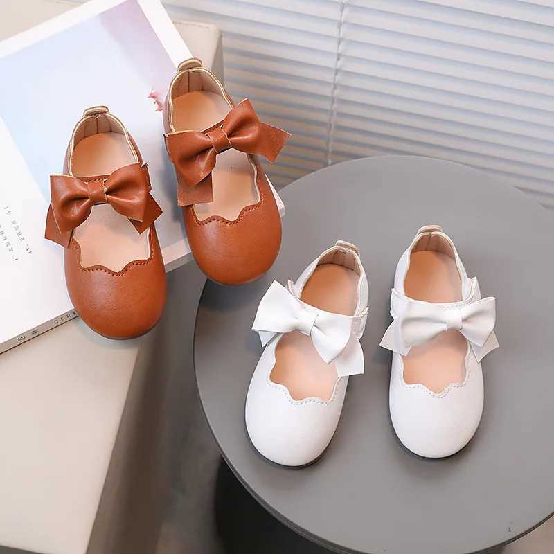 Girls Mary Jane Shoes Children Solid Color Bow Round-toe Bow 2024 New Kids Fashion Soft Moccasin Shoes Baby First Walker Shoes Q260916