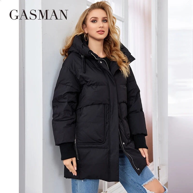 GASMAN High Quality Solid Women's Jacket Black Fashion Warm Coats Women Winter Down Jackets Hooded Parkas 83271 260917