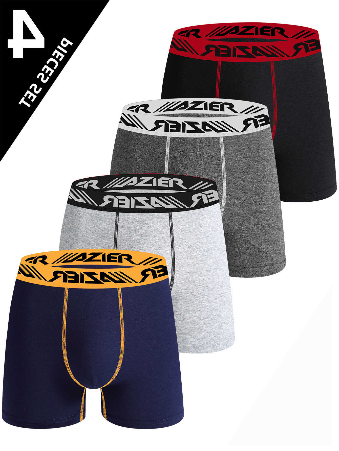 Underwear Underpants Men's 4 Piece Soft Comfortable Men's Long Boxer Briefs Stylish Simple Contrasting Men's Leggings D260918