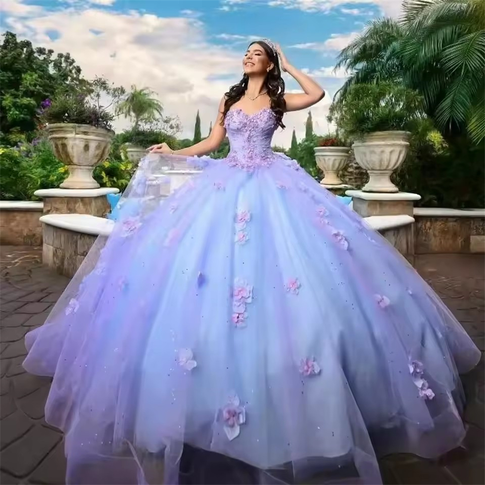 Ball Gown Quinceanera Dresses Sweetheart Glittering Princess Flowers Tulle Formal Plus Size Customized Sweet 15 16 Birthday Party Gowns Vestidos De