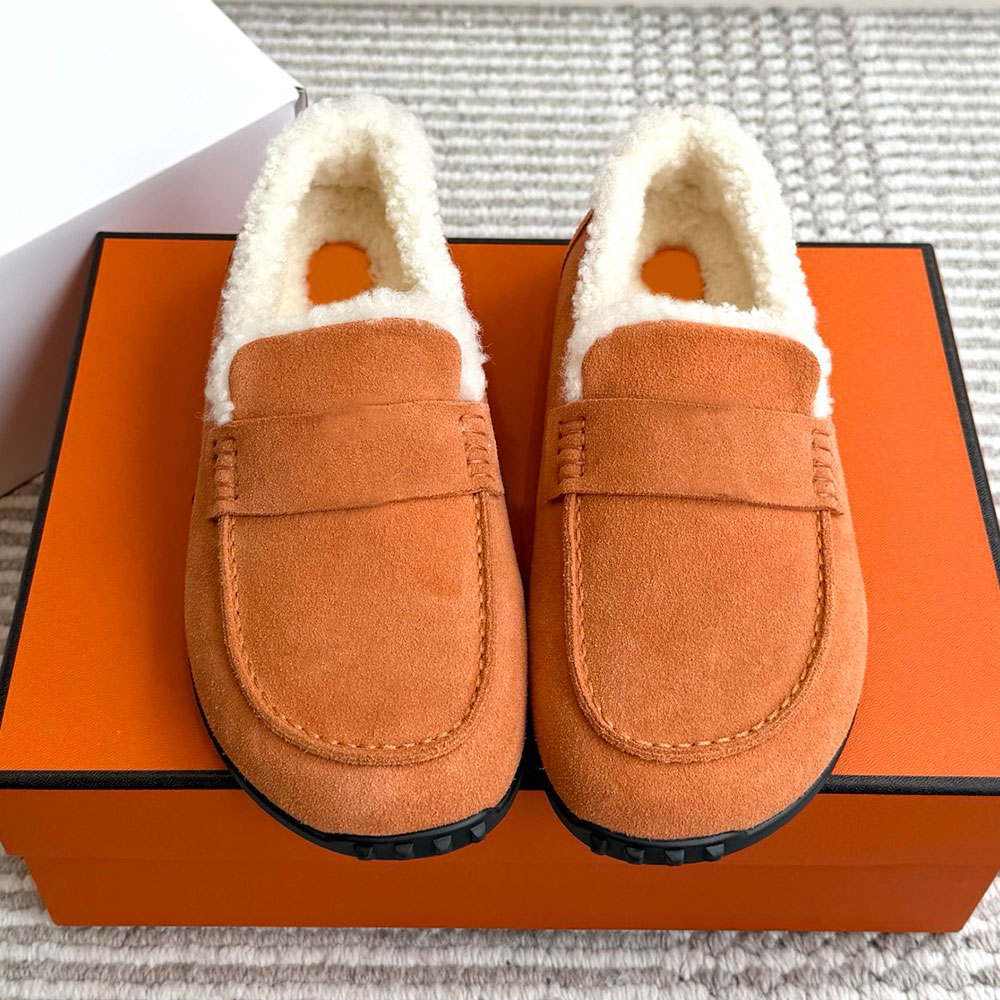 Lazy Loafer Mens Luxury Designer Flat Loafer H261257Z Outdoor Comfort Casual Womens Loafer Unisex Warm Fashion Brand Autumn Winter Loafer Shearling