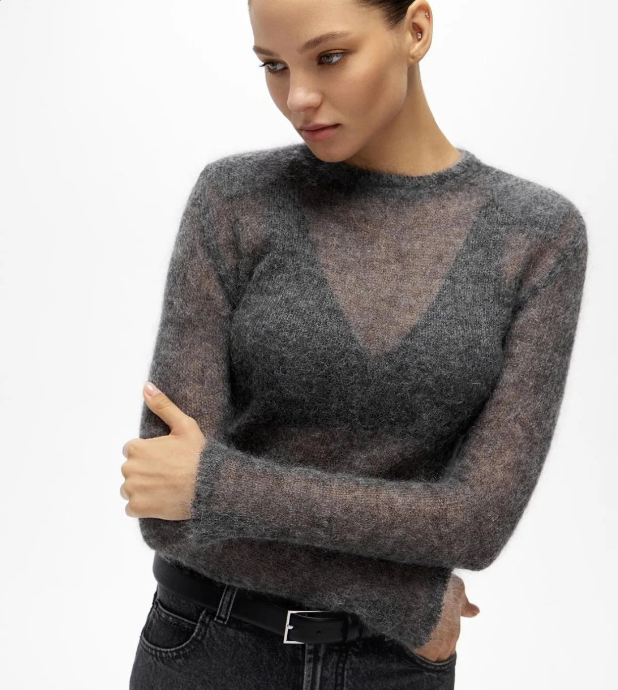 Autumn Winter Female Sweater Perspective Knitwear Pullover For Women Elegant Soft O Neck Long Sleeve High Street Outwear 260918