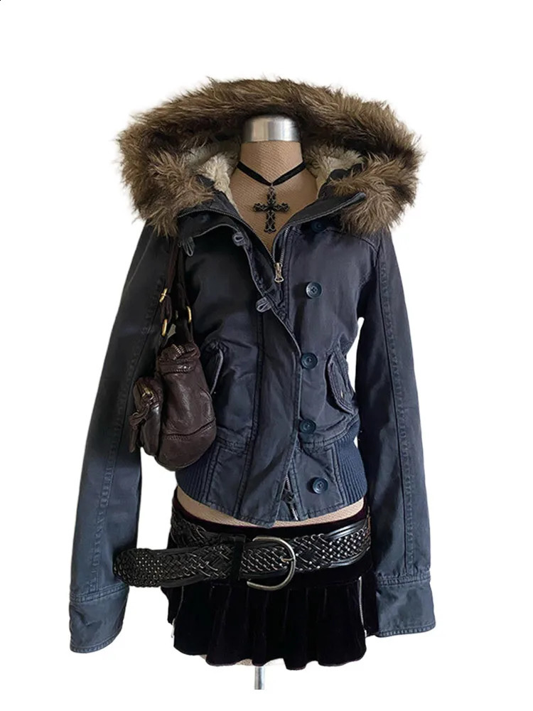 Fashion Women Short Slim Jacket Faux Fur Hooded Collar Full Sleeve Button Front Casual Outerwear Autumn Female Warm Outwear 260917