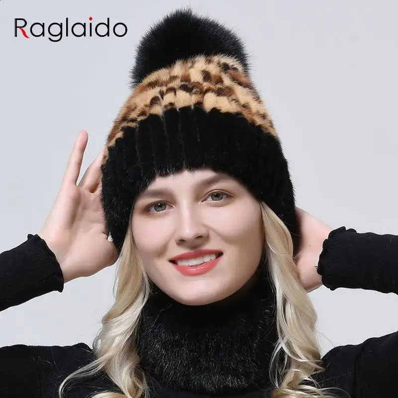 Natural Fur Hat Women Outdoor Knitted Beanies Hat Soft Striped Girls Snow Pompom Mink Fur Hat 100% Fur Snow Cap Winter Hat 260917