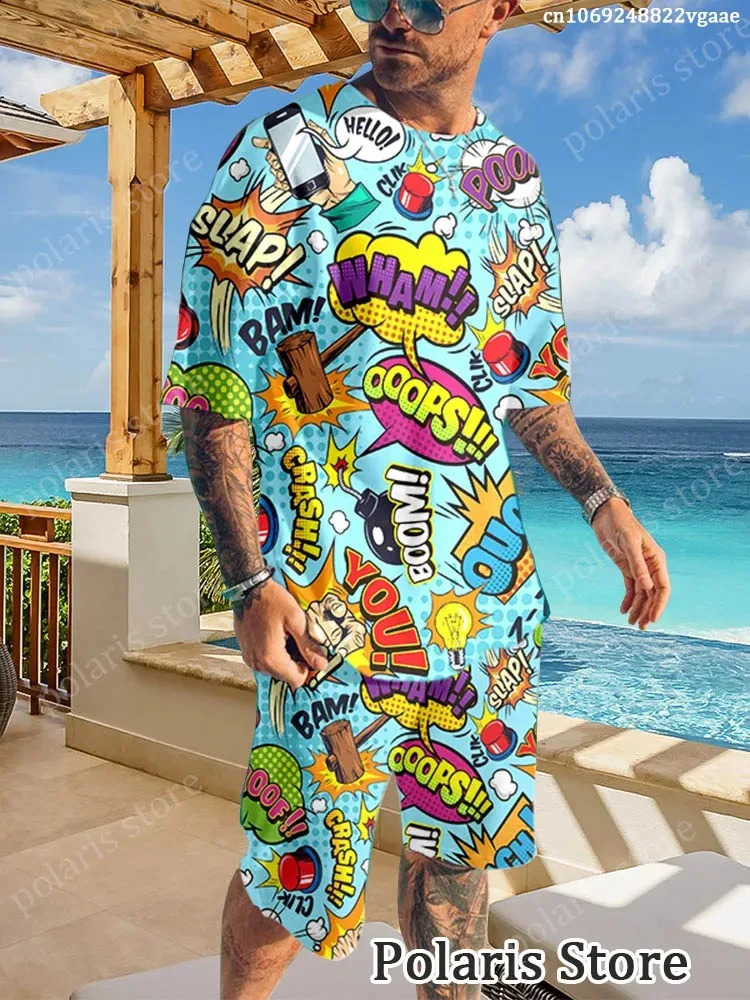 Summer Graffiti Sportswear Mens Fun Tshirt Set Manga Illustrations Loose Clothing Hip Hop Sportswear Two Piece Set Uniform Lig 260918