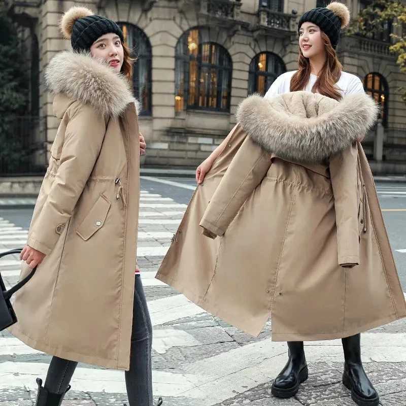2022 New Women Parkas Winter Jacket Long Coat Casual Removable Fur Lining Hooded Parka Cotton Thicken Warm Jacket Outerwear H260917