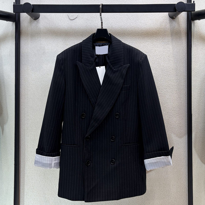 Women Designer Black Blazer Lapel Collar Double Breasted Suit Jackets Roll Up Cuff Loose Formal Casual Jackets for Women