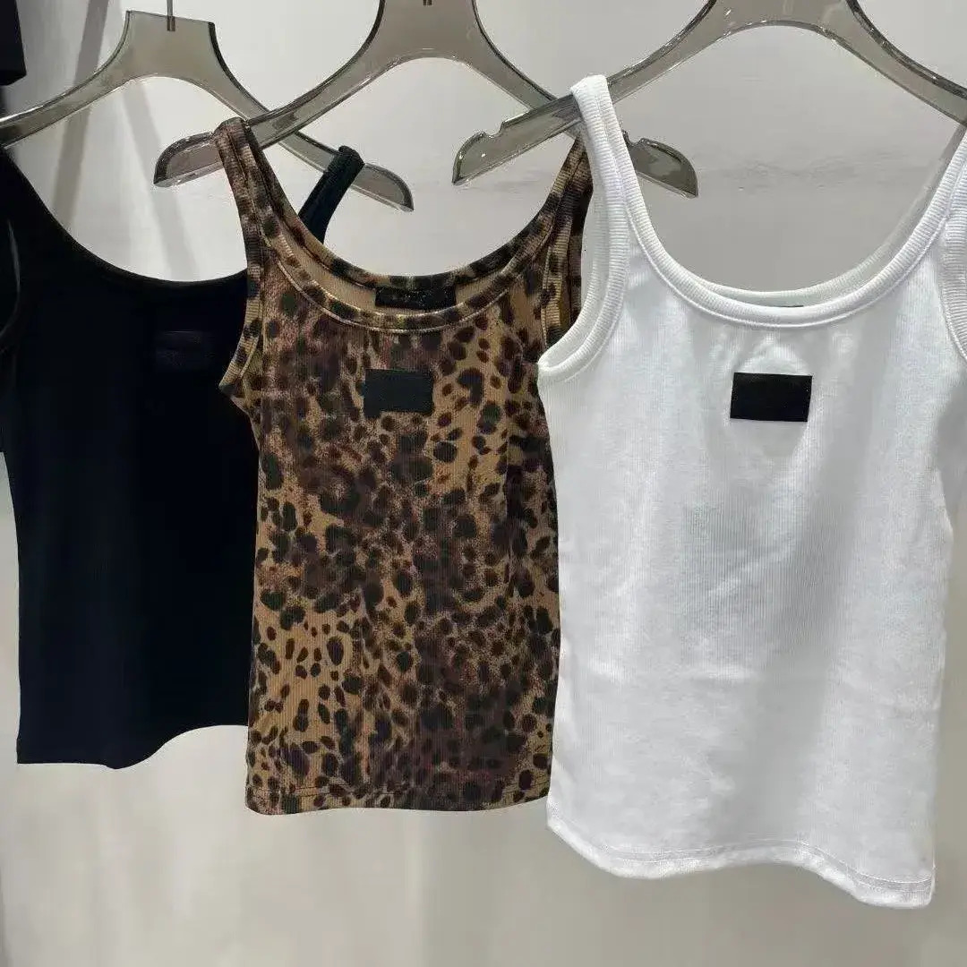 Women T-Shirt Women's Leopard Print Ribbed Tank Top Women Yoga Sports ladies Bra Sleeveless D Form Fitting Basic Vest For Summer Tee
