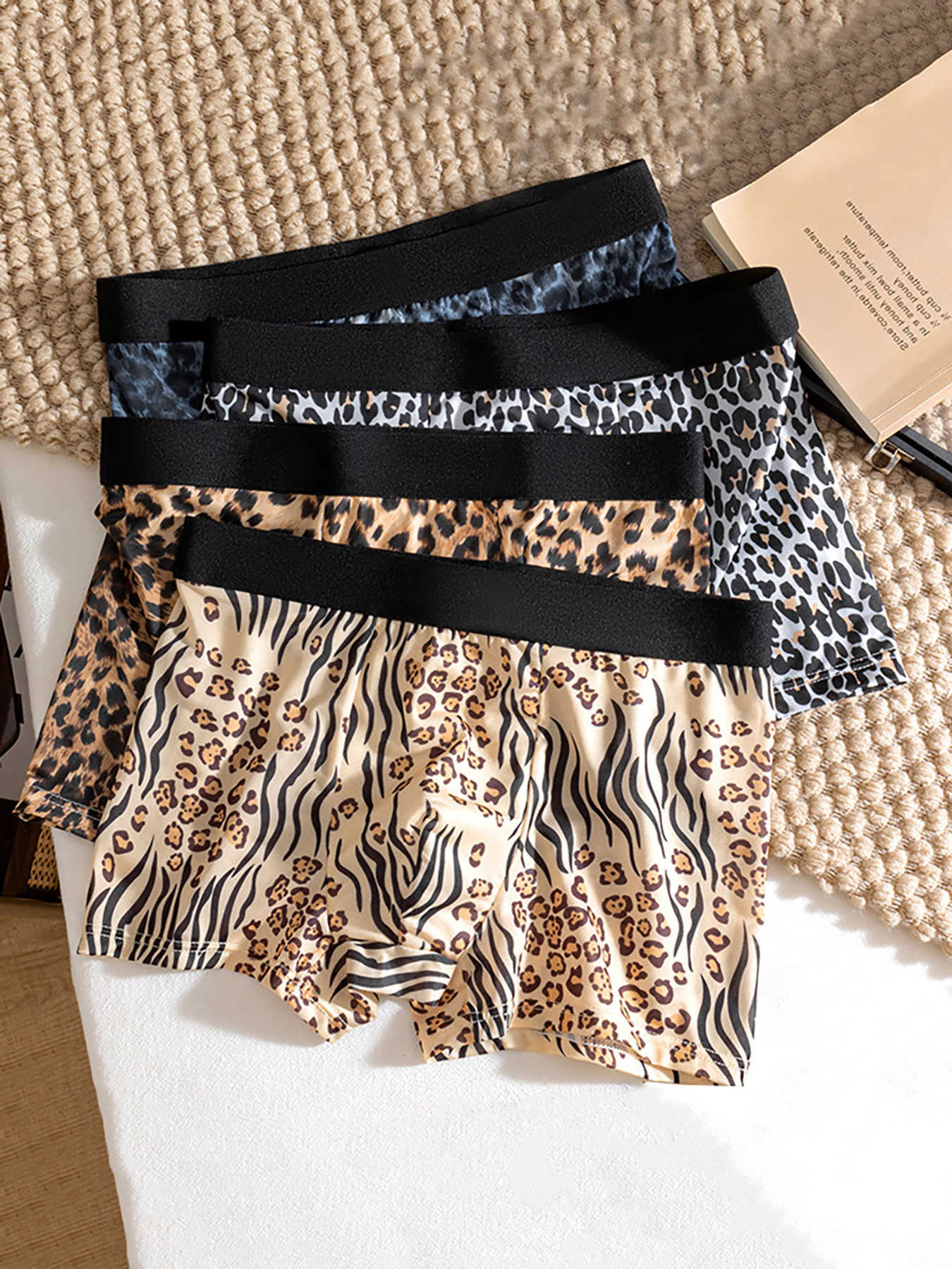 New Underpants underwear! 4-pack! Men's summer men's underwear leopard print ice silk cool breathable and comfortable underwear set D26091