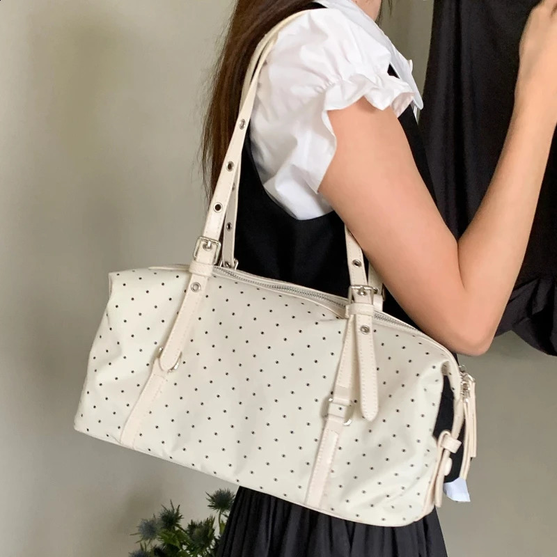 Polka Dot Women's Shoulder Bag Vintage n College Girls Bowling Underarm Bags Large Capacity Female Travel Tote Handbags 260917