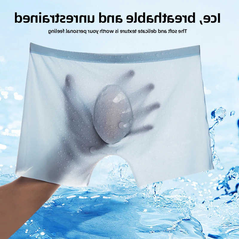 Summer Underpants 4Pcs/Lot Ice Men Silk Boxers Briefs L-4XL Seamless Underwear Solid Underpants Shorts Ultra-thin Breathable Sexy Panties D260918