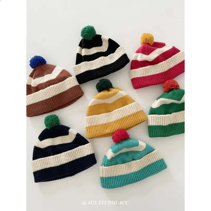 Advanced Striped Contrasting Knitted Hat For Women In Autumn And Winter Korean Style Trendy Couple Versatile Woolen Hat 260917