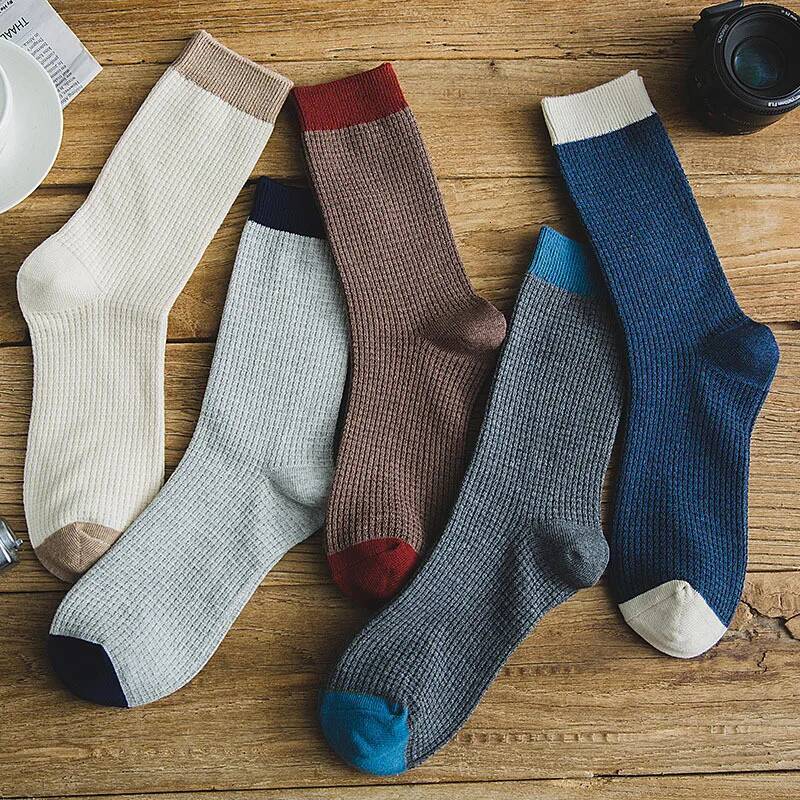 High-quality Harajuku Men's Mid-calf Double-needle Business Casual Sock Long Warm Autumn and Spring Socks