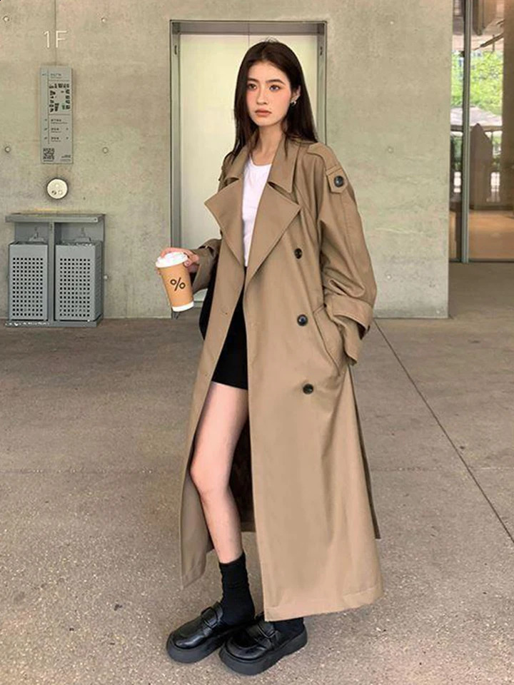 Vintage Elegant Women Long Trench Casual England Sleeve Belt Coat Jacket Fall Winter Lady Sweet Retro Harajuku Pockets Tops 260918