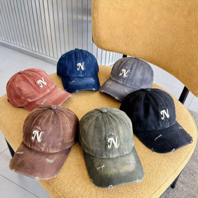 Luxury Cap Brand Designer Hat Spring Autumn New European And American Trendy Fashion Simple Denim Baseball Cap With Vintage Distressed N Letter Embr