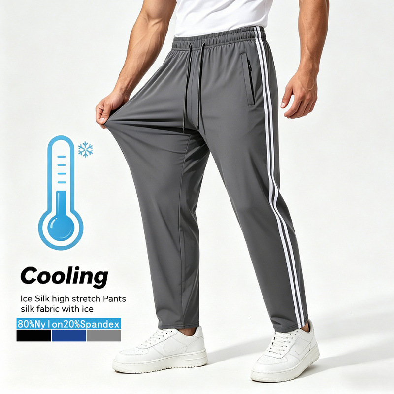 Gym Clothes Man New Ice Silk Men's Summer Sports Casual Pants For Men Fishing Riding Football Sweatpants Joggings 26L0918