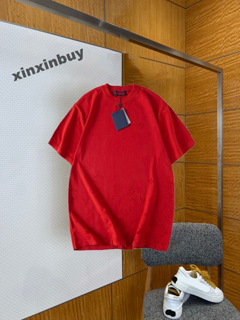 xinxinbuy Men designer Tee t shirt Letter Jacquard Embossed All over Knit Fabric Letters cotton short sleeve women black white red XS-L