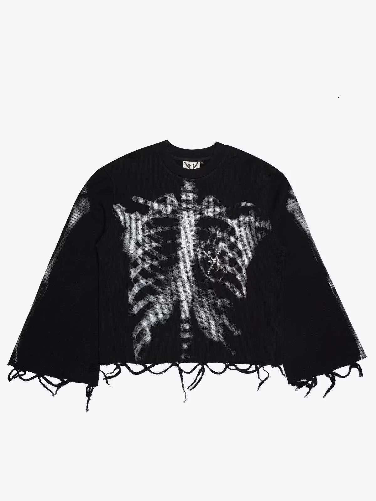 Cross-border high-street dark retro street fashion and women's abstract pattern design men's waffle long-sleeve T-shirt 83