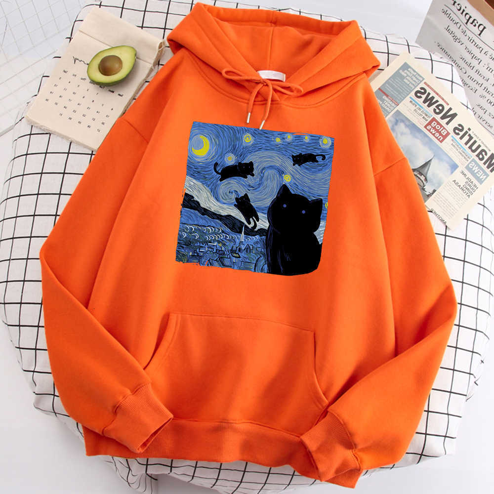 Cat Christmas hoodie The Starry Night Printing Hoodies Men Autumn Oversize Hoodie Fashion Fleece Sweatshirts Casual S-Xxl Pullover Tops C2609151