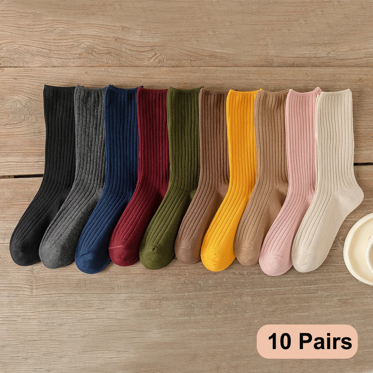 10Pairs Retro Women Cotton Loose Socks Autumn Winter Knitting Solid Color Long Black Korean Japanese Student Girls 260917