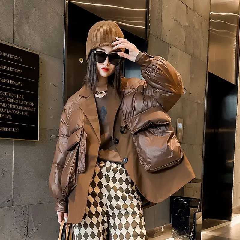 Winter Down Jacket Women White Duck Down Coat Suit Collar Chic Design Patchwork Outerwear False Two-piece Coat Warm Casual H260917