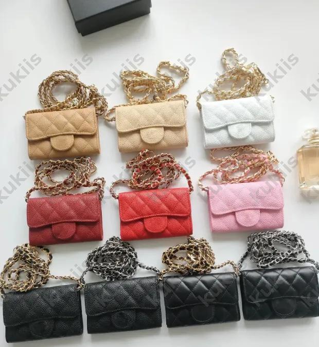 New Designer Wallet Shoulder Bag Chain Mini Handbag Plaid Wallets Double Letter Solid Buckle Sheepskin Caviar Pattern Women Luxury Evening Bag