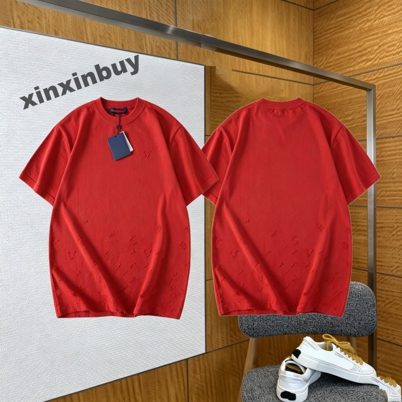 xinxinbuy Men designer Tee t shirt Letter Jacquard Embossed All over Knit Fabric Letter Embroidery Pocket cotton short sleeve women black white red