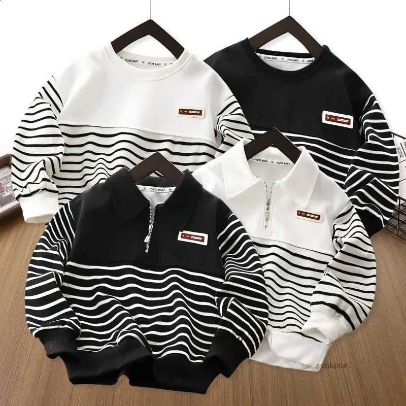 Kids Children's Sweatshirt Spring Autumn Boys' Half-zipper Sweatshirt Striped Lapel Middle and Big Children's Round Neck TopsW260917
