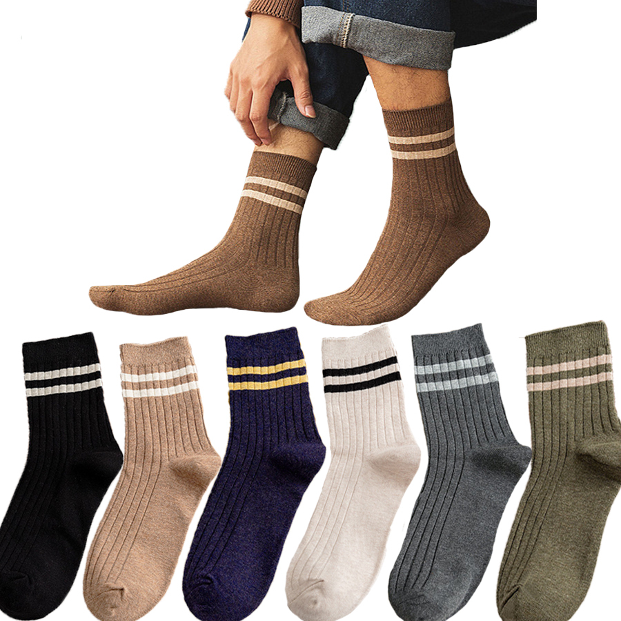 5/7 Pairs New Striped Casual Breathable High Quality Harajuku Retro Men's Socks Autumn Winter One Size 38-44 J260918