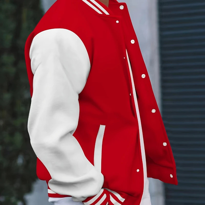 Men's Casual Baseball Jacket - Contrast Cuff Baseball Collar and Shoulder Shape All Seasons Everyday Wear 260917