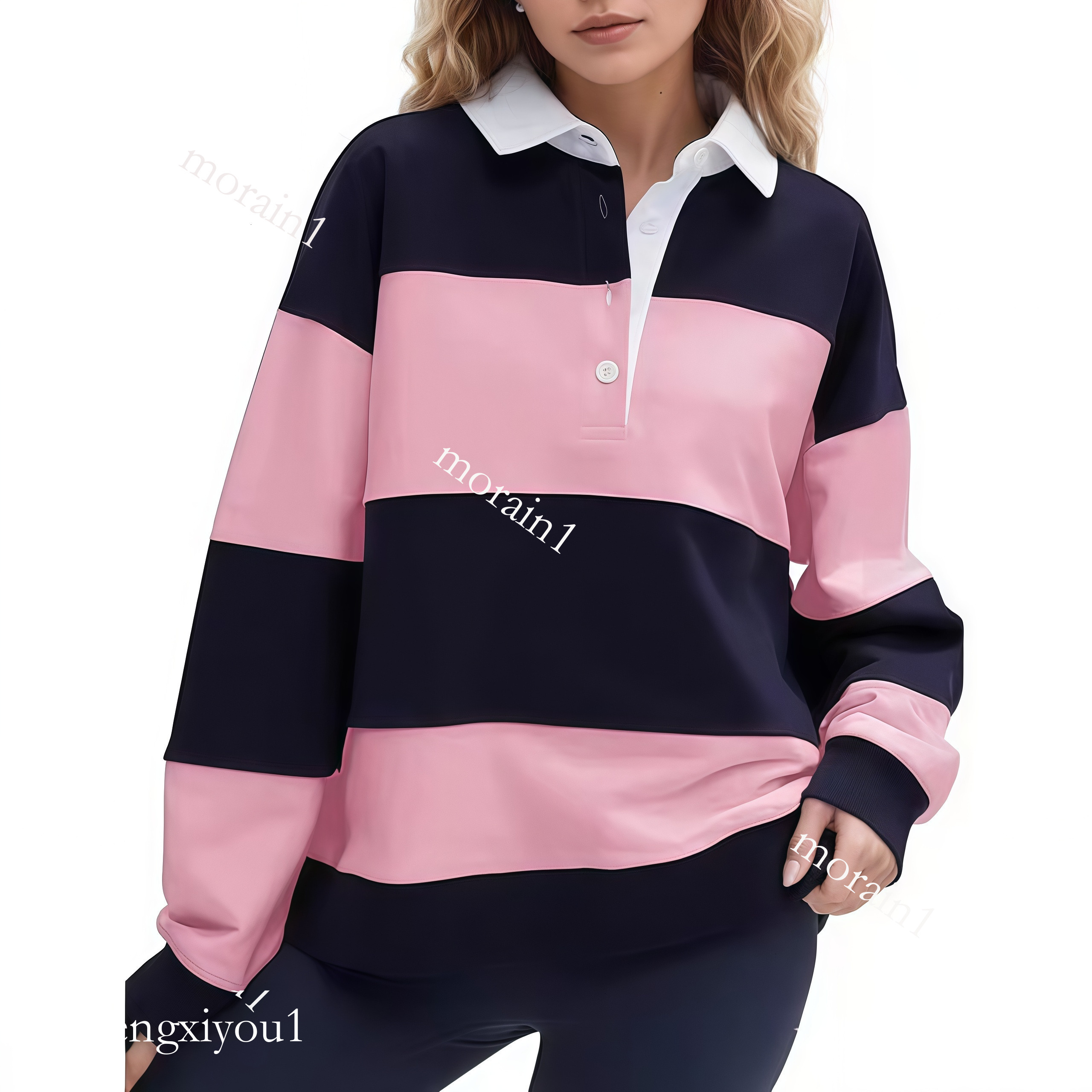Men's Polos Fashion Stripe Block Color Polo Shirt 3D Printed Creative Multicolored Long Sleeve Pullover Autumn Outdoor Sports Casual Clothes c2