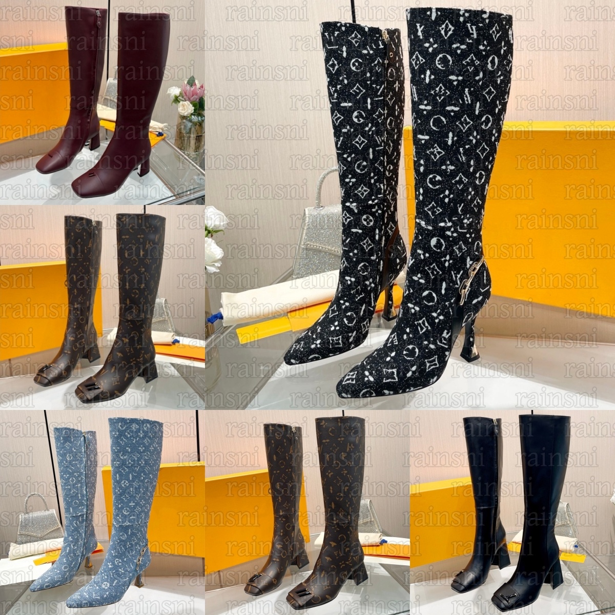 Designer Silhouette Sparkle Shake Boot Womens Boots Black Monogram Denim White Blue Brown