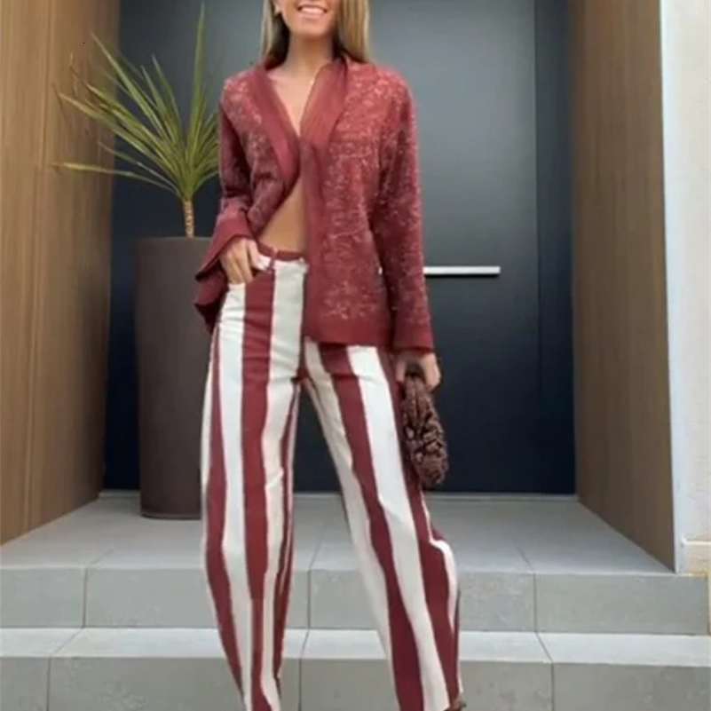 Stripe HighWaisted Wide Leg Trousers Straight Leg Linen Blend 2026 Spring Summer Chic Minimalist Streetwear Vacation Trouser 260826