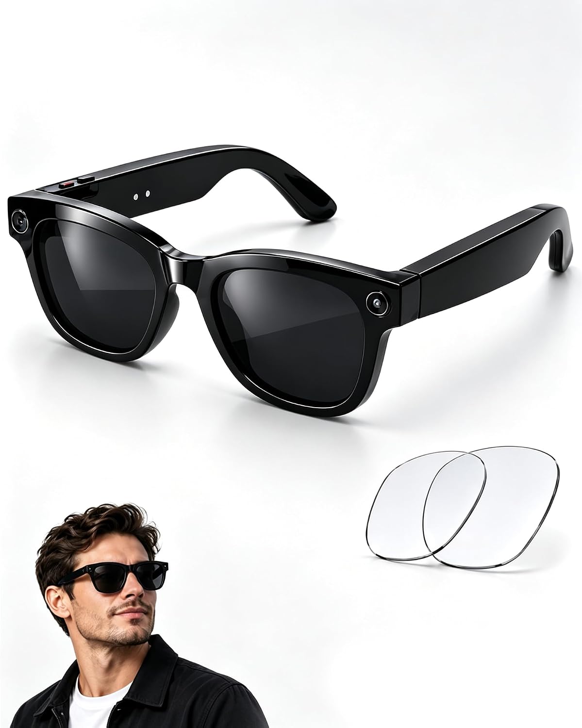 AIMB-S3ultra AI Lunettes intelligentes avec appareil photo, lunettes avec appareil photo Bluetooth pour hommes et femmes