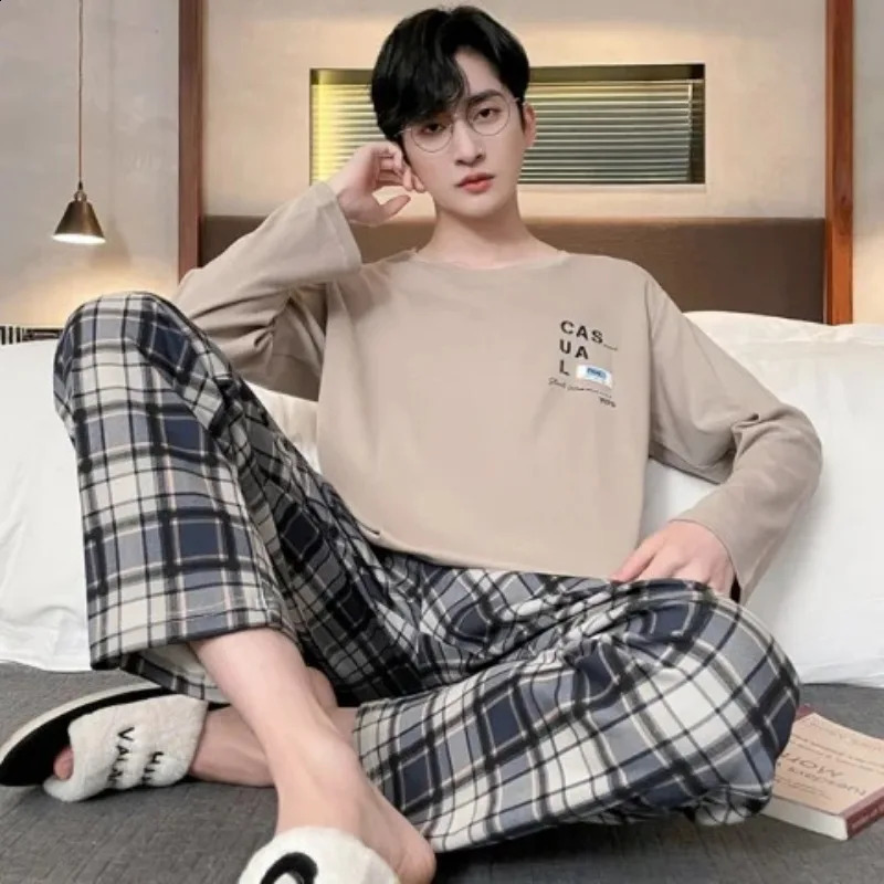 Plus Size Men Pajama Set Long Sleeve Long Pants Student Loose Casual Sleepwear Loungewear Two Piece Set Cartoon Nightwear 260917