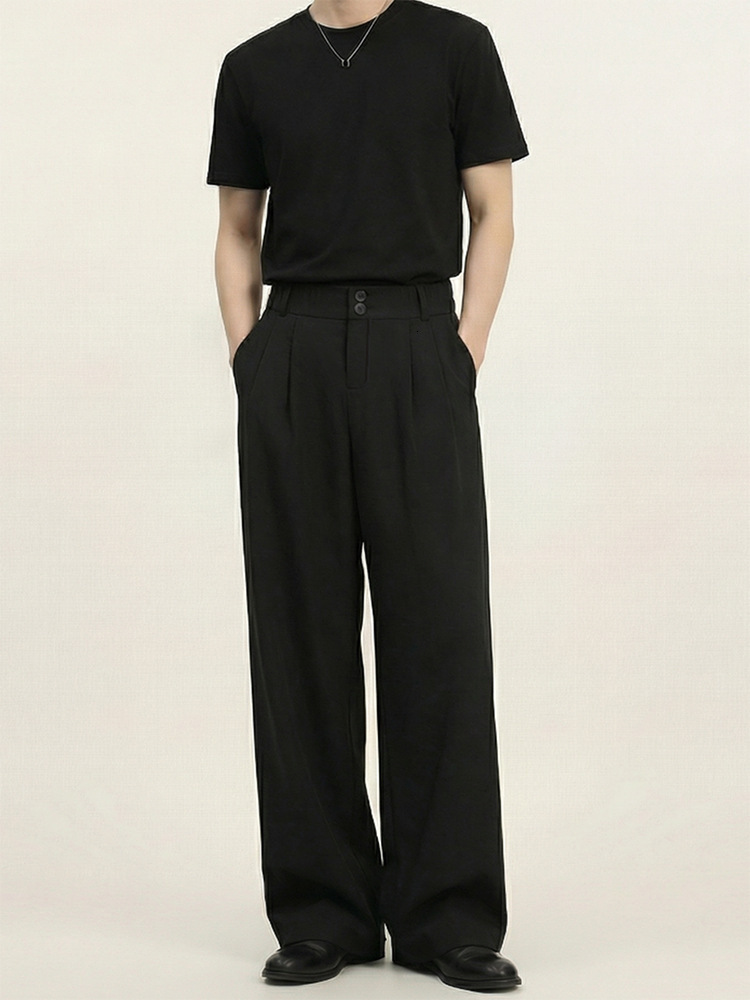 Casual men s suit pants for spring and autumn high end drapey straight cut loose wrinkle resistant black wide leg pants for petite individuals